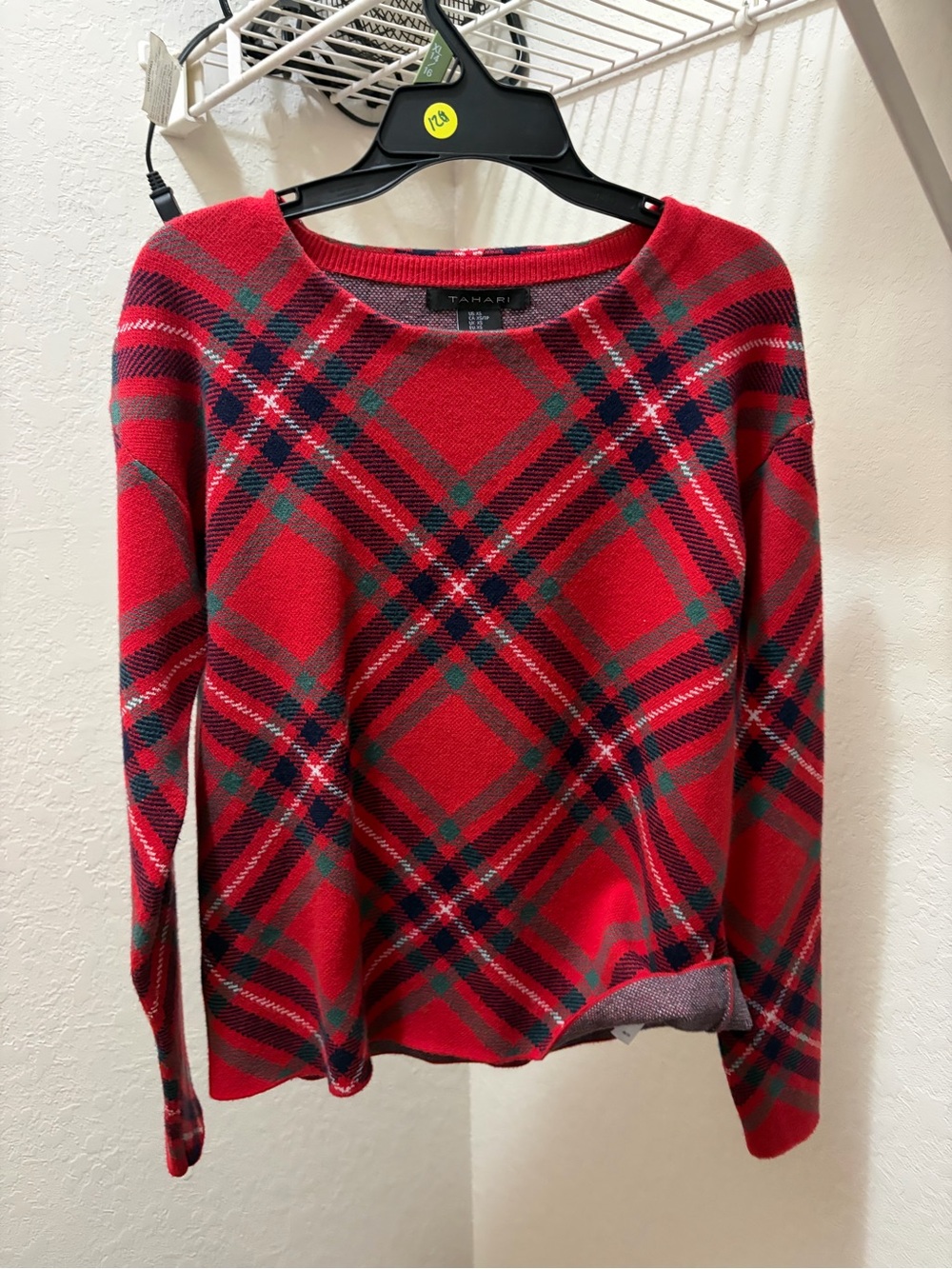 Tahari Red Plaid Scoopneck Sweater